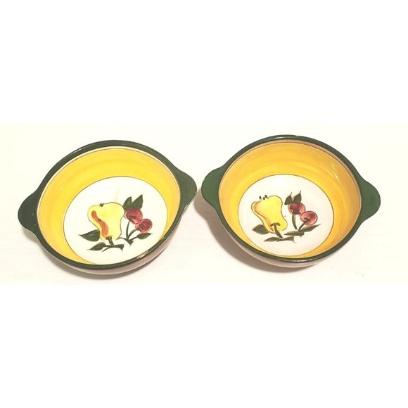 Set of 2 Vintage STANGL Pear And Cherries  Soup Bowls with Handles - Picture 1 of 6